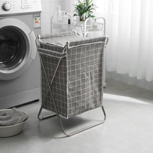 Stainless Steel Bracket Cotton Laundry Basket Dirty Clothes Storage Basket Folding Clothes Basket Large Toy Storage Bucket LB597