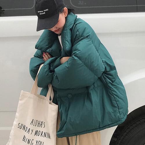 2020 Winter Jacket Women Stand Collar Solid Black White Korean Style Female Soft Coat Loose Oversized Womens Short Parka