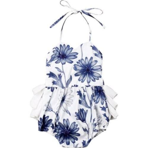 Baby Summer Clothing Newborn Baby Girl Floral Clothes Strap Jumpsuit Floral Backless Sunsuit Lace Ruffled Outfit