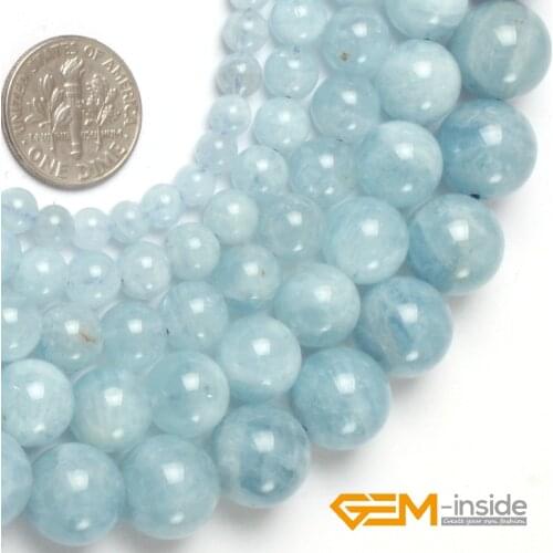 Natural Stone Blue Aquamarines Round Loose Spacer Accessorries Beads For Jewelry Making Strand 15 inch DIY Gifts For Women