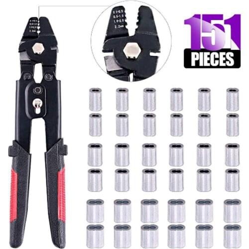Wire Rope Crimping Tool 0.1-2.2mm Wire Rope Swager Crimpers Fishing Plier with Crimp Sleeves Kit