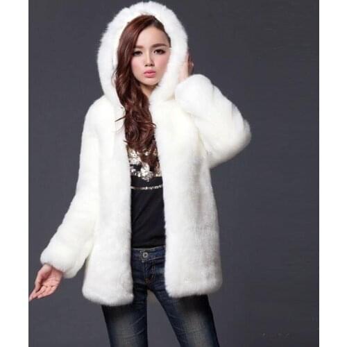 Zoulv Fashion Warm Long-sleeved Loose Black Coat Female Flocking Cotton Jacket Coat Plus Size Winter Women Hooded Faux Fur Coat