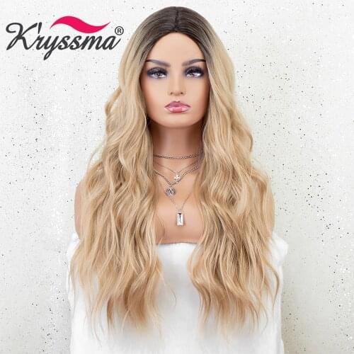 Kryssma Mixed Black Brown Wigs For Ombre Blonde Wig Long Wavy Synthetic Wigs Women Cosplay Wigs For Halloween Party