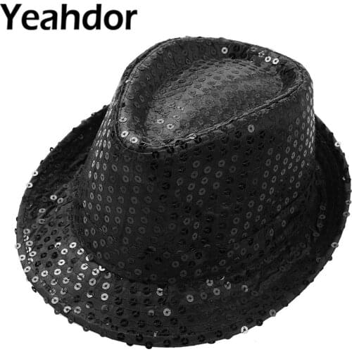 Unisex Kids Boys Girls Sequins Jazz Hats Fedora Hat Solid Color Sequins Fedora Hat Dance Cap for Party Showing Stage Performance