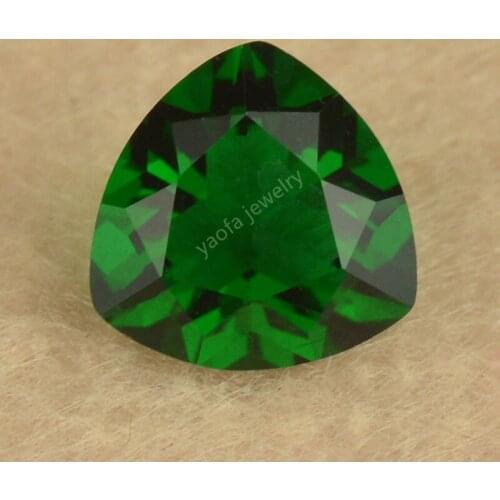 Sale 3x3mm~13x13mm 5A Dark Green Color Lab Created Emeral-d Gems Glass Beads Trillion Shape Cut Loose Glass Stone For Jewelry
