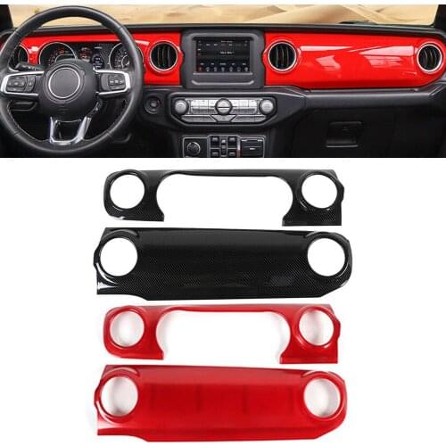Car Styling Central Console Dashboard Panel Trim Cover For Jeep Wrangler JL 2018 2019 2020 ABS Plastic Carbon Fiber/Red