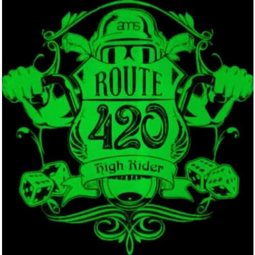 Bikers Patches Noctilucent ROUTE 420 Stickers for Clothes Thermal Transfer Printing Pattern DIY Decoration Style Luminous Patch