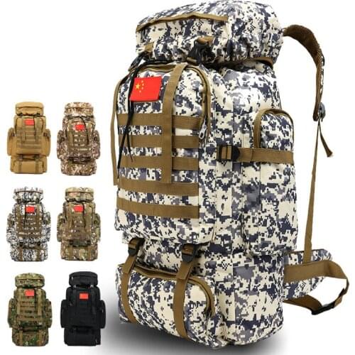 Outdoor 70L Large Capacity Mountaineering Backpack Camping Hiking Military Molle Camo Water-repellent Tactical Bag Adjustable