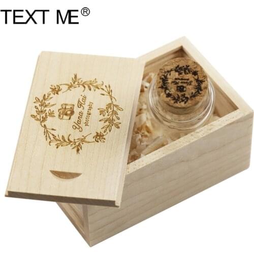 TEXT ME usb flashdrive Free custom made LOGO wood drifting bottle +Box4GB 8GB 16GB 32GB 64GB usb2.0 pen drive usb2.0 pendriv