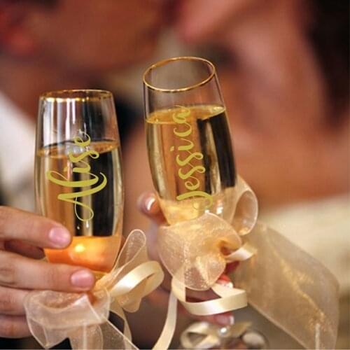 Custom Name Vinyl Decal for Wine Glass Decor , Personalized Wine Glass Decals Wedding Party Decoration