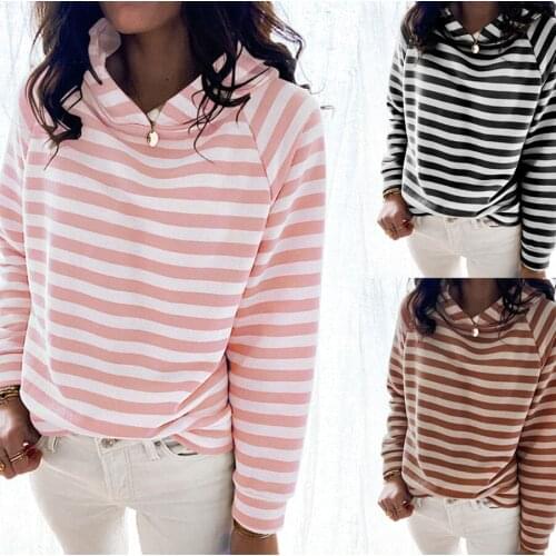 Autumn Women Hoody New Fashion Stripe Color Long Sleeve Female Hoodies Spring Hooded Coats Streetwear Sweatshirt Hot Ins C2754