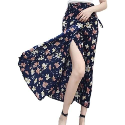 Women Summer Chiffon Beach Skirts 2021 Design New Irregular Floral Print Bandage Skirt Casual Midi-Length Dress