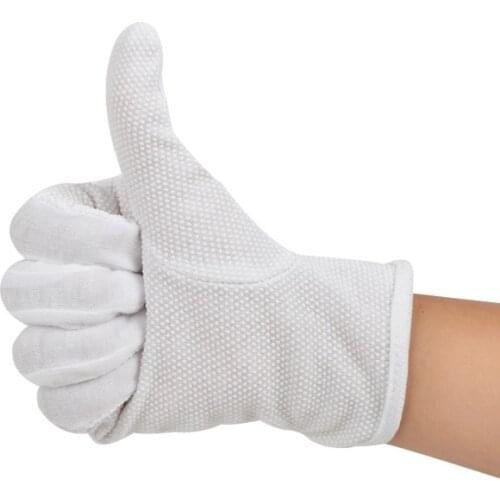 10 Pair / lot , Non-slip Cotton gloves driver skid latex point gloves White beads Work wear resistant labor protection ritual