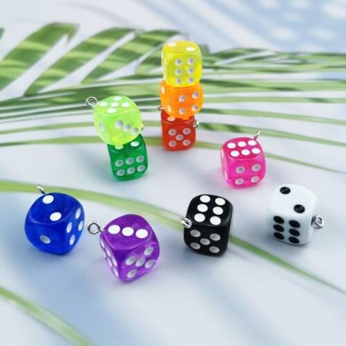 10pcs/lot Transparent Dice Resin Charms DIY Craft Fit Bracelet Earring Jewelry Finding Craft Colorful Resin Cabochon Charms 15mm