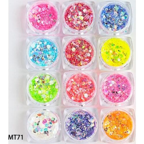 12Jar Glitter Mix,Mixed Size Hexagonal, Nail Art, Rainbow, Resin Nail Art Glitter Flake 12colors Holographic Nail Art Glitter