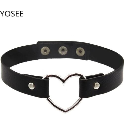 2018 New Korean Choker Heart Metal Collar Chocker Fashion Jewelry Pu Leather Punk Choker Necklace Gift For Women