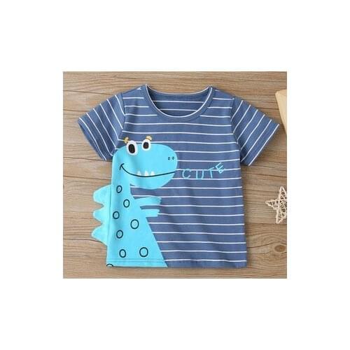 2020 Boy Striped Print Cartoon Tee Summer Toddler’s Baby Clothes T-Shirts Toy Short Sleeve Dinosaur O Neck Pullover