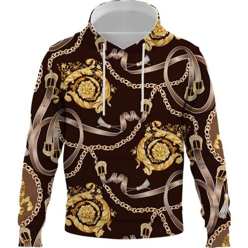 2021 Luxurious 3D printing Harajuku boy hooded girl fashion Iron chain casual street wear long-sleeved pullover sweatshirt top