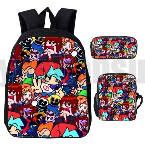 3 Pcs/Set Anime Friday Night Funkin Bag 3D Print Shooting Game Backpack Men Women Harajuku Teenager Laptop Fnf Book Bag