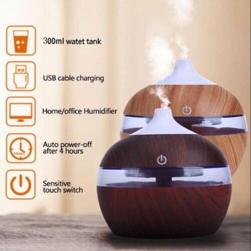 300ML Water Drop-shaped Wood Grain Air Humidifier USB Mini Humidifier Aroma Diffuser Aromatherapy Atomizer For Office Car Home