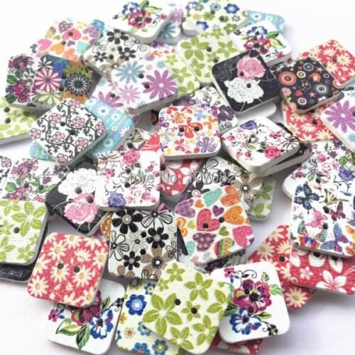 500pcs 15mm Wooden Square Buttons 2 Holes Flowers Florals Button Sewing Crafts Scrapbooking Embellishments