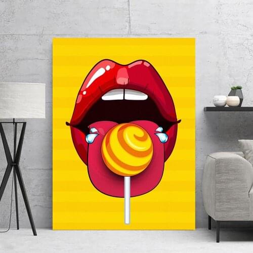 5D DIY Diamond Painting Wall Art Lollipop Sexy Red Lips Cross Stitch Kit Embroidery Mosaic Picture of Rhinestones Decor Gift