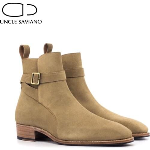 Uncle Saviano Chelsea Winter Camel Mens Boots Shoes Work Fashion Designer Cow Suede Shoes Men Add Velvet Non-Slip Simplicity