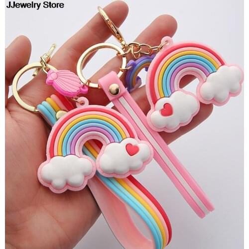 Cute Rainbow Cartoon Fairy Figure Doll Key Chain for Woman Bag Childrens Book Backpack Keychain Charm Jewelry Wholesale
