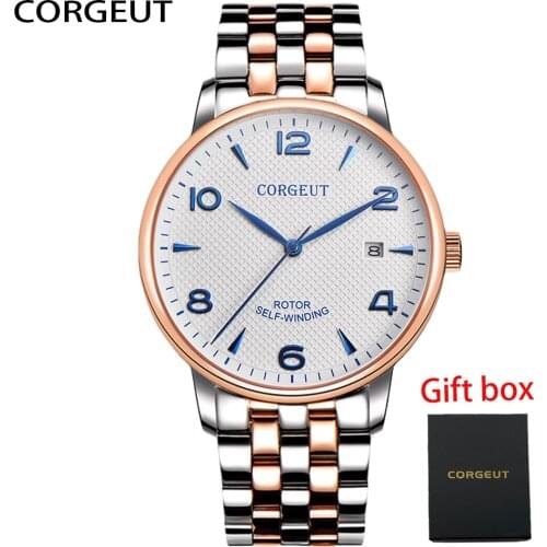 CORGEUT Brand Men Watch Rosegold Case Sapphire Glass Miyota8215 Seagull AutomaticWaterproof Fashion SS Wristwatches Reloj Hombre