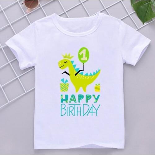 Boys Cartoon Dinosaur Birthday Tshirt Kids Dino Print T Shirt for Boys Children Happy Birthday Dinosaur Number 1~6th T-shirts
