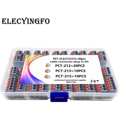 40pcs PCT-212 213 215 2p 3p 5p Quick connection terminal with Storage Box for 4 square hard wire or 0.08-2.5 square soft wire