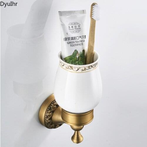 DyuIhr retro bathroom wall-mounted mouthwash cup holder toothbrush cup holder carved base single cup bathroom accessories