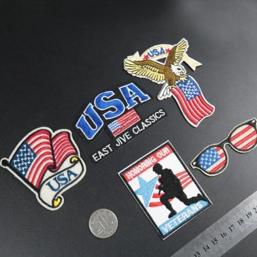 U.S.A Flags Embroidered Stickers Iron On Patches for Clothing Morale Eagle Flag Stripe Badge Back Rubber U.S.A Appliques Parches