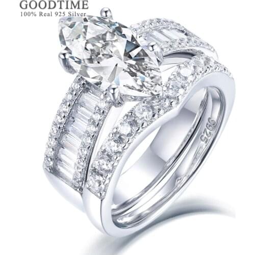 Luxury Women Ring Set Pure 100% 925 Sterling Silver Zircon Rhinestone Glitter Wedding Rings Jewelry Accessories Gift For Lover