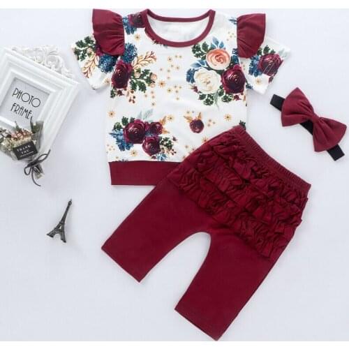 3Pcs Newborn Baby Girls Floral Clothes Tops Shirt Ruffle Long Pants Leggings Outfit Set 0-24 Months