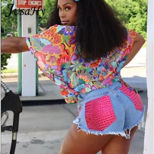 JuSaHy Summer Sexy Denim Shorts Hot Pants Stitching Bright Color Design for Y2K Girls Women Shorts Party Night Clubwear 2021