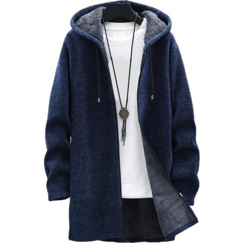 2021 New Fashion Men Autumn Winter Long Sleeve Plush Liner Sweater Zipper Knitted Coat Cardigan Casual Mens Coat Streetwear