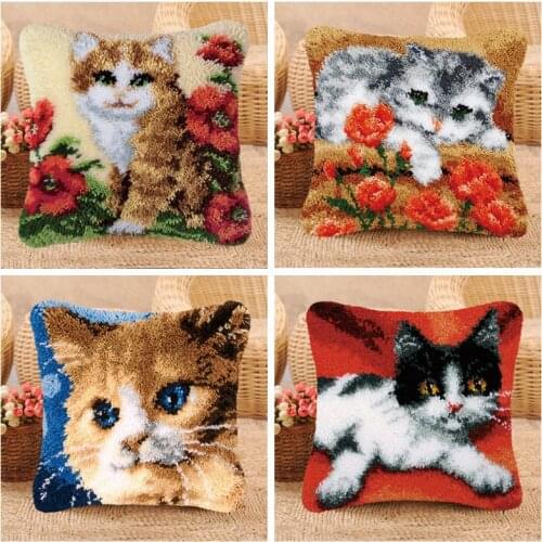 37/43/50cm Latch Hook Cushion Knooppakket Knoopkussen Latch Hook Pillow Cover Foamiran For Needlework Cat Embroidery CrossStitch