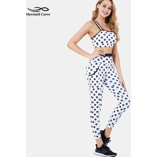 2021 New Women Training Yoga Sets Wave Dot Anti-Shock Gather Sports Bra + High Waist Pocket Legging Running Sports 2-Piece Suit