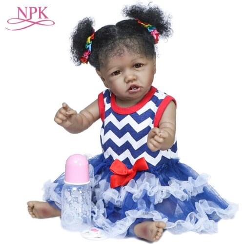 NPK 55cm full body silicone saskia with teeth popular reborn boneca bebe menina corpo silicone flexible reborn doll baby girl