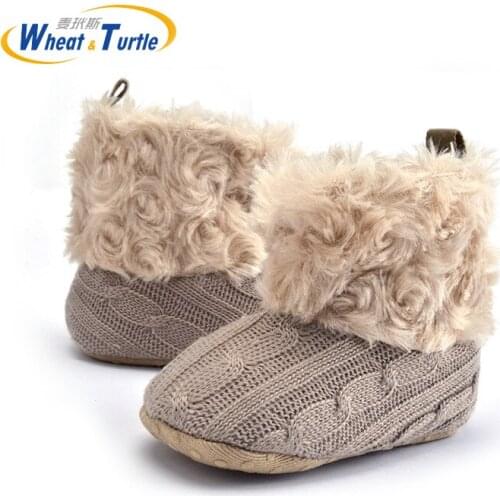Mother Kids Baby Shoes First walkers Unisex Winter Warm Shoes For Infant Baby Soft Knitted Thinken Faux Fur First Walker Shoes