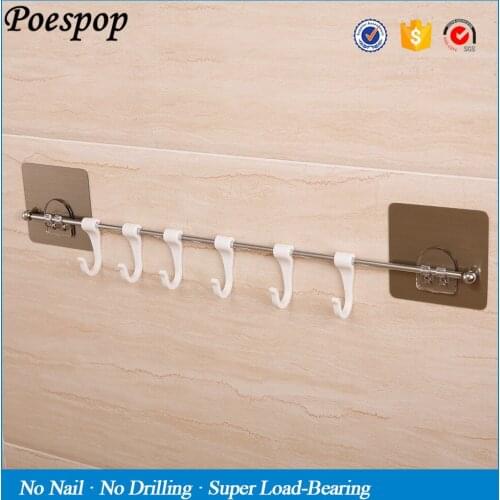 POSEPOP 6 Hooks Bathroom Kitchen Storage Rack Double Suction Cup Shelf Kitchen Rack Bath Wall Mount Storage Towel Holder