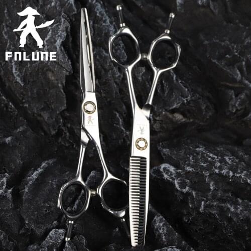 FnLune 6.0 inch 440c Professional Hair Salon Scissors Cut Barber Accessories Haircut Thinning Shear Hairdressing Tools Scissors