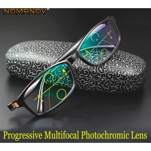 Progressive Multifocal Photochromic Reading Glasses Designer Hand Made Frame Black Eyeglasses See Near And Far Add +1 To +4