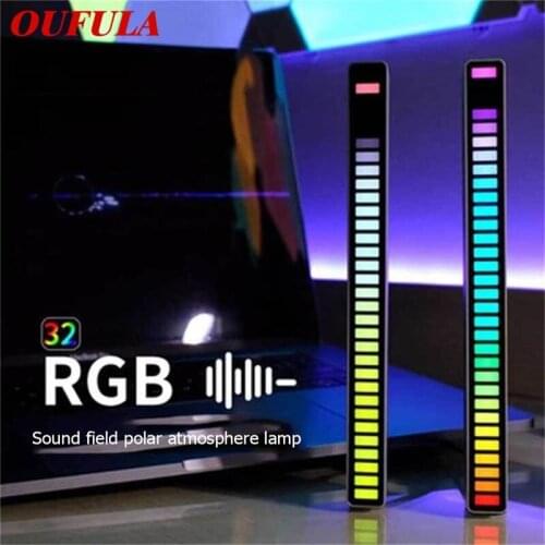 OUFULA RGB Voice Control Rhythm Light Audio Induction lighting creative Car Music Lamp Atmosphere Decoration for Home Car