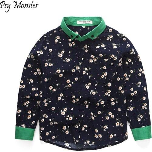 Flowers Print Shirts for Baby Boys Birthday Party Shirts School Kids Tops Camisa Masculina Blouses for Children Kids Clothes S30