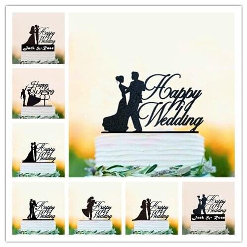 Hand Write Wedding Cake Topper with Couple Name Personalized Happy Wedding cake topper Calligraphy Party Decor For Anniversary
