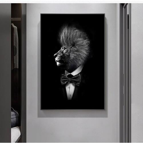 Nordic Lion In Suit Canvas Art Posters And Prints Abstract Animals Canvas Paintings On the Wall Art Pictures Wall Decoration
