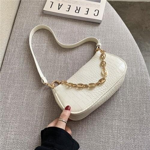 Fashion Crocodile Pattern Baguette bags MINI PU Leather Shoulder Bags For Women Chain Designer Luxury Handbag Female Travel tote
