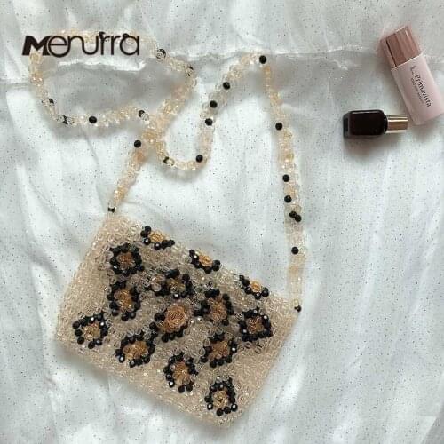 Leopard Beaded Bag Crystal Transparent Handbag Handmade Woven knitting Bag Acrylic Messenger Bag Shoulder Crosesbody Bag